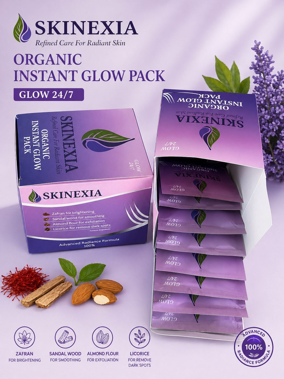 SKINEXIA Organic Instant Glow Brightening Pack - 10 Sachets